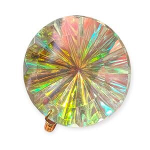 Vintage 60s Pendant ~ Aurora Borealis Round Rhinestone/Clear Stone iridescent